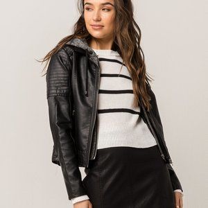 IVY & MAIN Knit Hood Faux Leather Moto Jacket XL